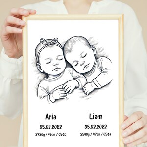 Druckbares Geburts Poster - Personalisierte Baby Zwillinge Mädchen und Junge - Individuelles Geburtsgeschenk - Baby Zimmerdekoration - Kinderzimmer Wandkunst, Geschenk für neue Eltern