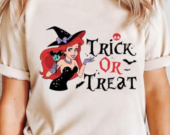 Camiseta de Halloween de la princesa Ariel, camiseta de Ariel para pedir dulces, camiseta de princesa espeluznante, camiseta de Ariel bebé, camiseta de Halloween de princesa de Disney, camiseta de bruja Ariel