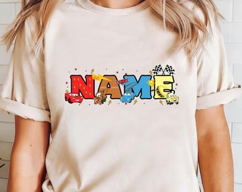 Camiseta personalizada con nombre de Cars: Camiseta de cumpleaños de Rayo McQueen, Disney, para niños y familias