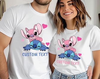 Custom Disney Stitch and Angel Shirt, Disney Couple Tee, Cute Stitch Shirt, Kids Stitch and Angel Tee, Disney Matching Tee, Baby Stitch Tee