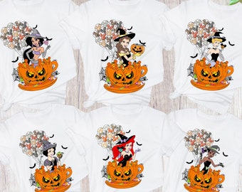Halloween Princess Teacup Pumpkin Shirt: Matching Witch Costume Tee, Disney Balloons, Pumpkin Face, Spooky