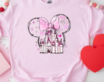 Disney Magical Castle Sweatshirt, Cute Bow Disneyland Sweater, Kids Disney Pullover, Pink Heart Disneyland Trip Sweatshirt, Baby Tee