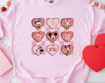 Disney Valentine's Sweatshirt, Cute Love Hearts with Minnie, Mickey, Donald Duck, Daisy & Pluto, Kids Disney Sweatshirt, Hug Me Pullover