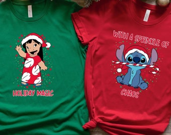 Stitch and Lilo Holiday Magic Matching Shirt, Kids Christmas Stitch and Lilo Sleeve Shirt, Sprinkle of Chaos Stitch Tee, Disney Baby Shirt
