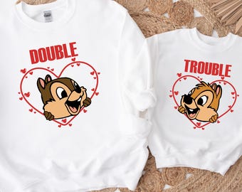 Chip 'n' Dale Double Trouble Sweatshirt, Kids Disney Sweatshirt, Valentine's Day Chip and Dale, Cute Chipmunk Sweater Gift, Funny Pullover