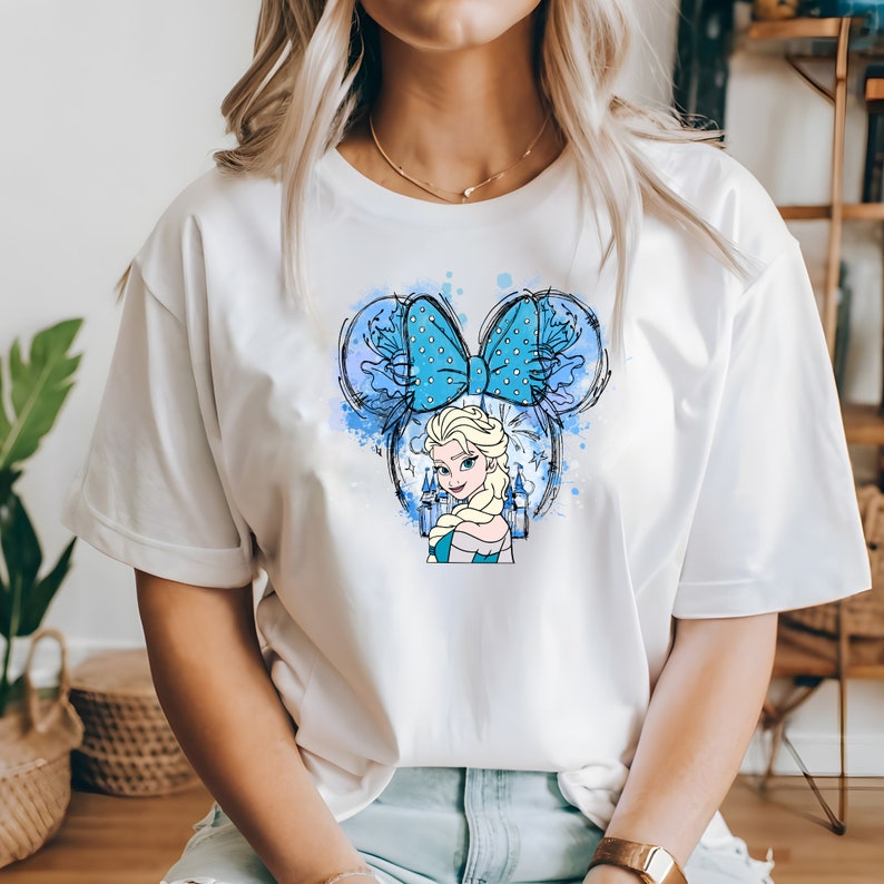 Disney Princess Watercolor Shirt, Tiana Elsa Belle Ariel Cinderella