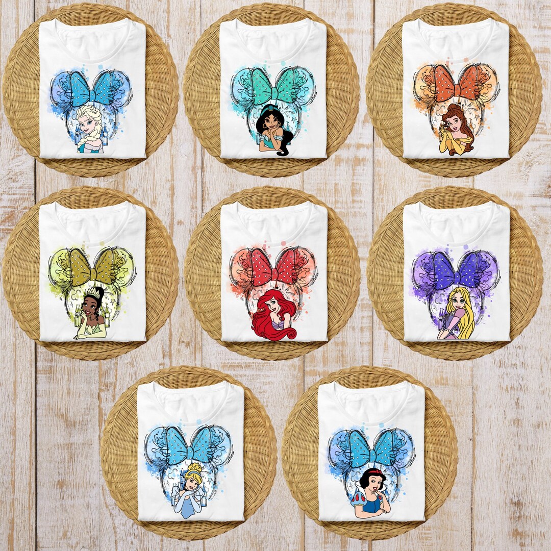 Disney Princess Watercolor Shirt, Tiana Elsa Belle Ariel Cinderella