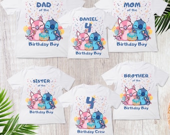 Custom Stitch Birthday Shirt, Disney Birthday Boy Shirt, Stitch and Angel Birthday Tee, Stitch Mom Birthday Shirt, Kids Stitch Birthday Tee