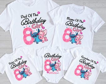 Custom Stitch and Angel Birthday Shirt, Stitch Birthday Girl Shirt, Family Stitch and Angel Birthday Party Shirt, Kids Stitch Birthday Shirt