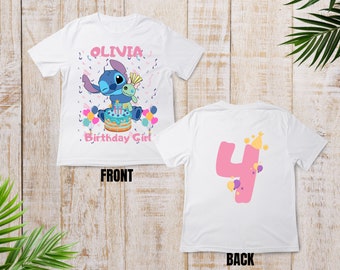 Custom Stitch Birthday Shirt, Stitch Shirt, Stitch Birthday Girl Shirt, Disney Birthday Tee, Age Celebration, Stitch Kids Birthday Shirt