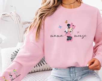 Custom Mama Mouse Sweatshirt, Disney Mom Sweater with Kids Names, Personalized Mom Day Gift, Minnie Mouse Mom Sweater, Disney Trip Pullover