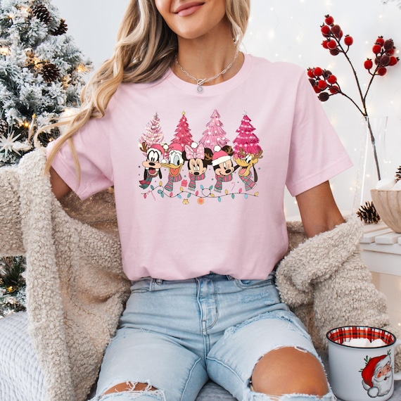 Pink Mickey and Friends Christmas Shirt: Disneyland Xmas Tree Tee 