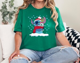 Christmas Stitch and Scrump Shirt, Kids Cute Disney Stitch Christmas Shirt, Baby Stitch and Snow Flake Shirt, Toddler Holiday Sleeve Shirt