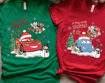 Disney Cars Merry Christmas Matching Shirt, Kids McQueen Christmas Shirt, Vintage Sally Christmas Baby Tee, Disney Winter Holiday Sleeve Tee