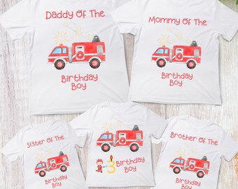 Fire Truck Birthday Shirt: Family Matching Firefighter Tee, Boys BDay, Age Celebration