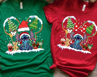 Christmas Stitch Matching Shirt, Disney Ears Stitch Xmas Sleeve Tee, Kids Stitch Ginger Bread Shirt, Santa Stitch, Baby Winter Holiday Shirt