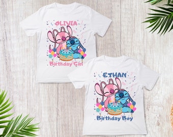 Custom Stitch Birthday Shirt, Stitch Shirt, Stitch and Angel Birthday Tee, Stitch Birthday Boy Shirt, Stitch Birthday Girl Shirt, Disney Tee