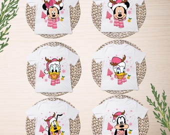 Mickey and Friends Matching Christmas Shirt, Minnie and Daisy Pink Santa Hat Shirt,  Disney Christmas Tee, Kids Pluto Shirt, Baby Goofy Tee