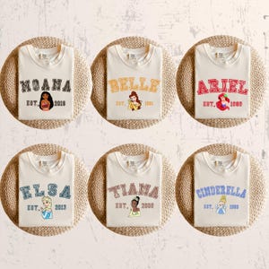 Comfort Colors Retro Disney Princess Shirt, Vintage Princess Tee, Moana Belle Rapunzel Ariel Snow White Jasmine Elsa Tiana Cinderella Shirt