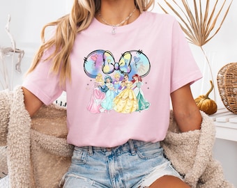 Magical Castle Princess Shirt, Watercolor Minnie Bow Shirt, Jasmine Rapunzel Cinderella Belle Ariel Shirt, Kids Cute Disney Princess Shirt