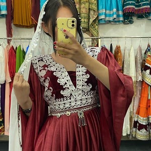 Afghan Traditional Chamra Embroidered  Velvet Dress| Limited Stock| Buy Now
