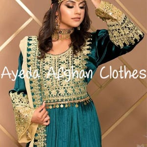 Afghan Traditional Dori  Embroidered  Floor  Length  Velvet Dress| Buy it Now