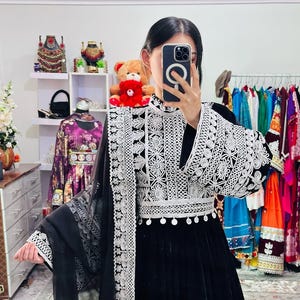 Afghan Traditional Chamra Embroidered  Velvet Dress| Limited Stock| Buy Now