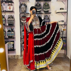 Afghan Traditional Chamra  Embroidered  Floor  Velvet Dress| Buy it Now