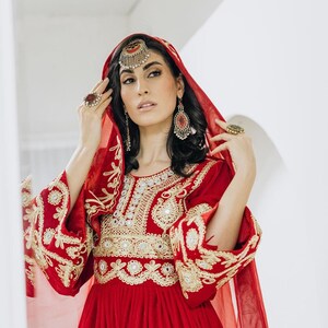 Afghan Traditional Chamra  Embroidered floor length Velvet Dress| Buy it Now
