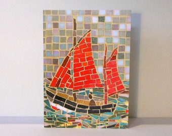 Sailing Card | Nautical Card | Eco Friendly Card | Sailing Boat Card | Sailing Ship Card | Mosaic Art | Sailing Ship Art Card for Fisherman