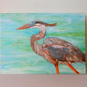 Cartão de garça-azul - Cartão de felicitações da Blue Heron Mosaic Art - Garça-de-vidro manchado - Cartão de garça-cinzenta - Cartão de amante de pássaros da arte da garça-real
