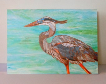 Blue Heron Card - Greetings Card from Blue Heron Mosaic Art - Stained Glass Heron - Grey Heron Card - Heron Art Bird Lover Card