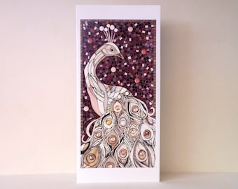 White Peacock Card - Eco-Friendly Card - Mosaic Peacock Art - Mosaic Art - Peacock Gift