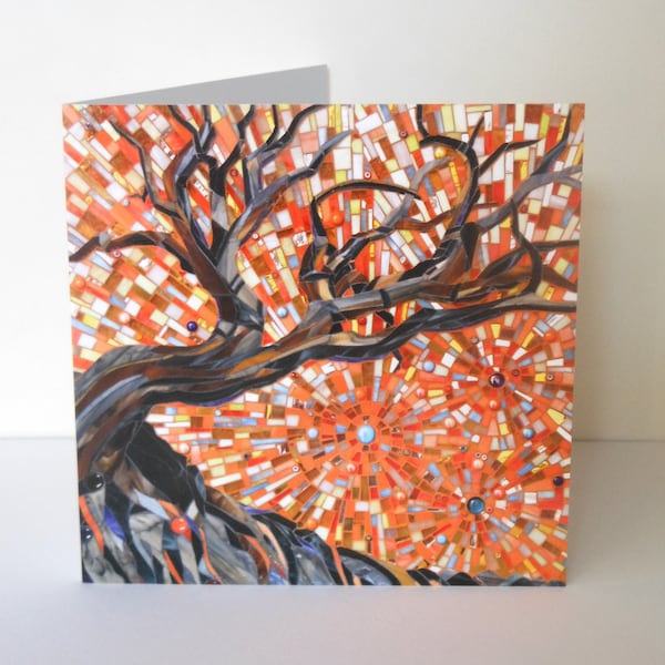 Esse Card - Greetings Card For Him - Autumn Tree Card - Mosaic Art - Autumn Birthday Card - Stained Glass Tree Art - Original Mosaic Tree