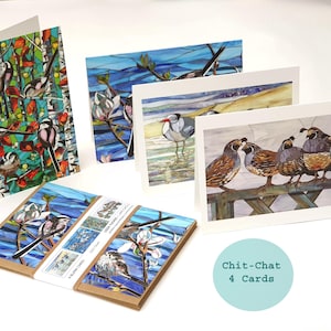 Coleção de cartões Chit-Chat Birds - Pacote com 4 cartões de felicitações - Ecológico