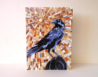 Crow Card - Crow Mosaic Art Card - Eco Friendly Card - Raven Card Jackdaw Card - Crow Art - Raven Art - Crow Print - Black Bird Art For Him