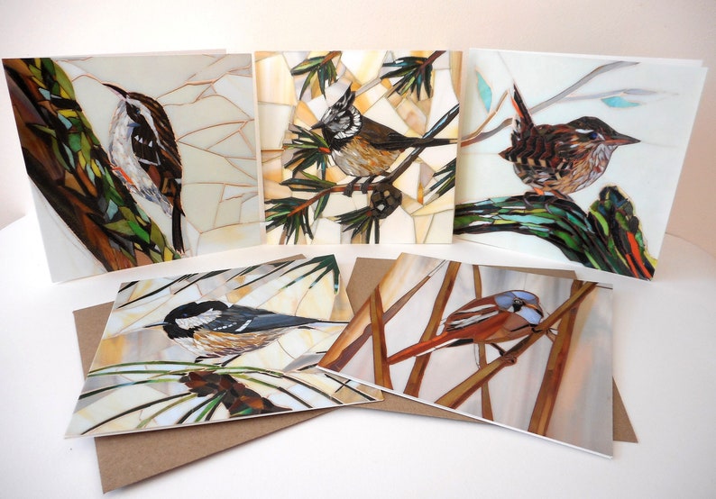 Set of 5 Bird Cards Wren, Tree Creeper, Crested, Bearded, Coal Tit Blank Greeting Cards Eco-Friendly Card Set Wildlife Card Pack image 5