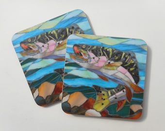 Rainbow Trout Coaster - Rainbow Trout Art - Housewarming Gift for Fisherman - Rustic Home Decor - Fish Coasters of Trout - Salmon Coasters