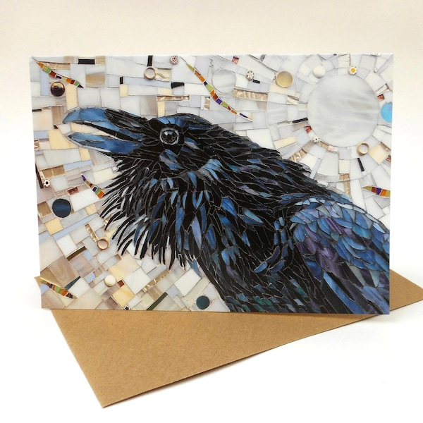 Raven Card - Raven Mosaic Art Card - Eco Friendly Card - Crow Card - Spiritual Card - Jackdaw Card - Raven Art - Raven Print - Spirit Bird