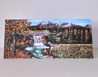 Shades of Autumn Card - Autumn Landscape Card from Original Glass Mosaic Art - Landscape Card - Waterfall Card - Autumn Card - Fall Card