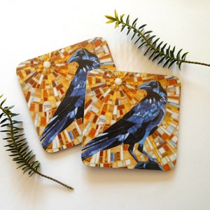 Crow Coaster - Raven Coaster- Crow Art - Raven Art - Housewarming Gift for Him Corvid Coaster - Rustic Home Decor Carrion Crow Bird Coaster