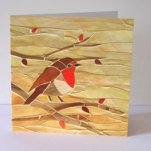 Carte Robin - Carte pour jardinier - Carte de Noël Robin - Carte de voeux Robin - Art Robin - Sein rouge Robin - Art mosaïque Robin