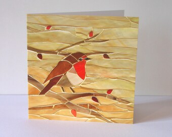 Robin Card - Card for Gardener - Robin Christmas Card - Robin Greetings Card - Robin Art - Robin Red Breast - Robin Mosaic Art