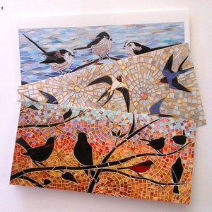 Set van 3 vogelkaarten - milieuvriendelijke kaarten - zwaluwenkaart - Dawn Chorus Card - langstaartmezenkaart - Bird Card Set - Bird Notelets