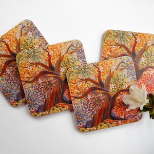 COASTER SET of 4 Multicoloured Tree of Life Coasters - Mosaic Art - Tree Coasters - Tree of Life Art - Housewarming Gift - Tree Gift