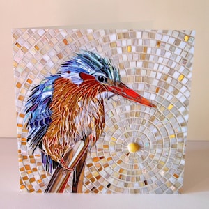 Malachite Kingfisher Card from Original Stained Glass Kingfisher Mosaic - Mosaic Art - Kingfisher Art - Kingfisher Greetings Card