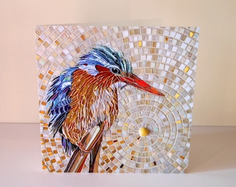 Malachite Kingfisher Card from Original Stained Glass Kingfisher Mosaic - Mosaic Art - Kingfisher Art - Kingfisher Greetings Card