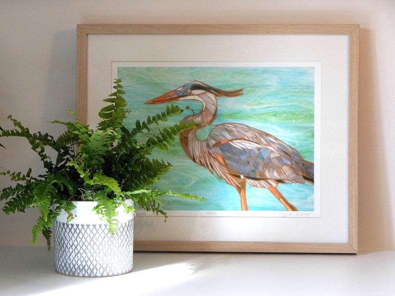 Blue Heron Framed Giclee Print Blue Heron Mosaic Mosaic Art Blue Heron