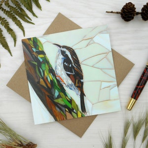 Carte de plante grimpante d'arbre de mosaïque originale - carte respectueuse de l'environnement - carte d'oiseau pour les amoureux des oiseaux - enveloppe recyclée