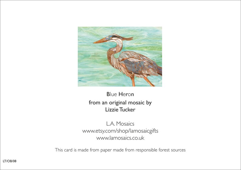 May include: A mosaic artwork of a blue heron standing in water. The artwork is made of small pieces of glass and tile. The heron is a vibrant blue with brown and gray accents. The water is a light blue and green.